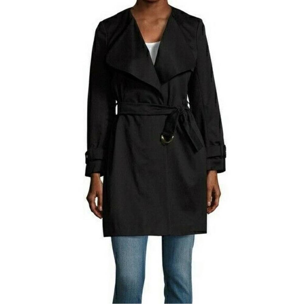 Sandro Paris Malena 100% cotton 3/4 length Black trench coat size 4‎ EU 36